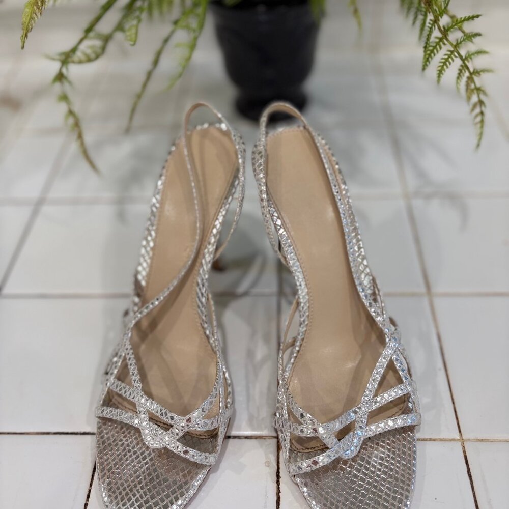 Calvin Klein Silver Metallic Snakeskin Slingback Sandals